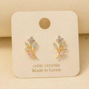 Gold Dipped Flower Leaf Cz Earrings