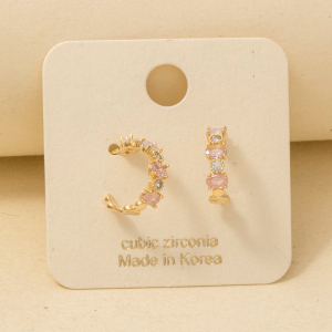 Gold Dipped Assorted Cz Hoop Earrings