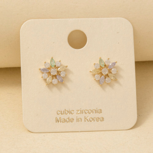 Gold Dipped Cz Flower Stud Earrings