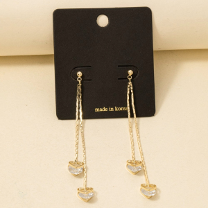 Cz Gem And Heart Long Chain Dangle Earrings