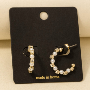 Cube And Pearl Beaded Hoop Earrings