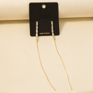 Cz Baguette And Dainty Box Chain Long Dangle Earrings