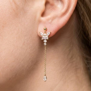 Cz Ovals And Baguette Chain Dangle Earrings