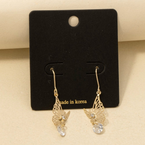 Cz Butterfly Dangle Drop Earrings
