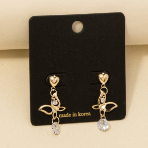 Cz Heart Butterfly Dangle Drop Earrings