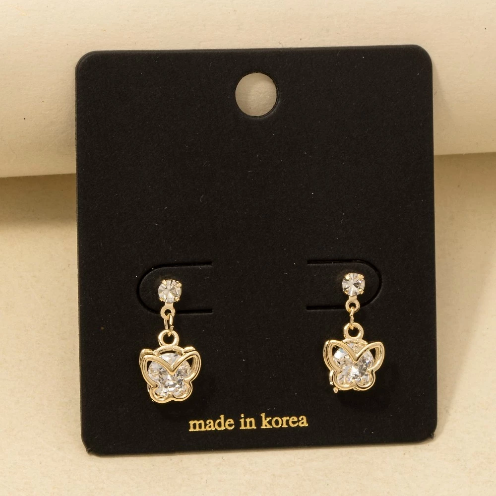 Cz Mini Butterfly Drop Earrings