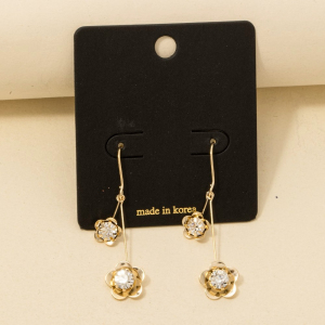 Cz Double Flower Drop Earrings