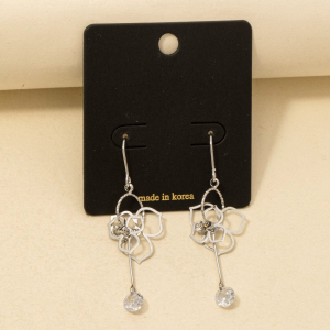 Cz Flower Cutout Drop Earrings