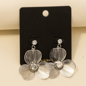 Cz Stud Three Petal Drop Earrings