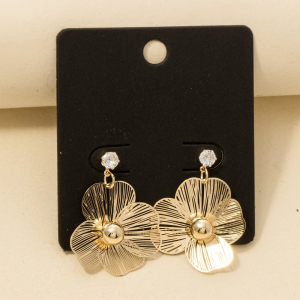 Cz Stud Golden Flower Drop Earrings
