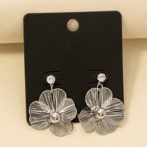 Cz Stud Golden Flower Drop Earrings