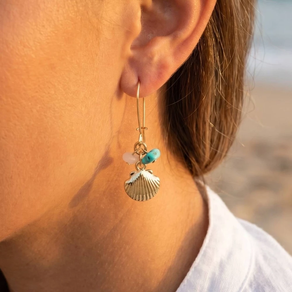 Sea Life Seashell Drop Hoop Earrings