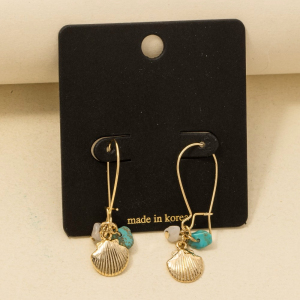 Sea Life Seashell Drop Hoop Earrings