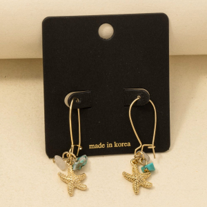 Sea Life Starfish Stone Drop Hoop Earrings