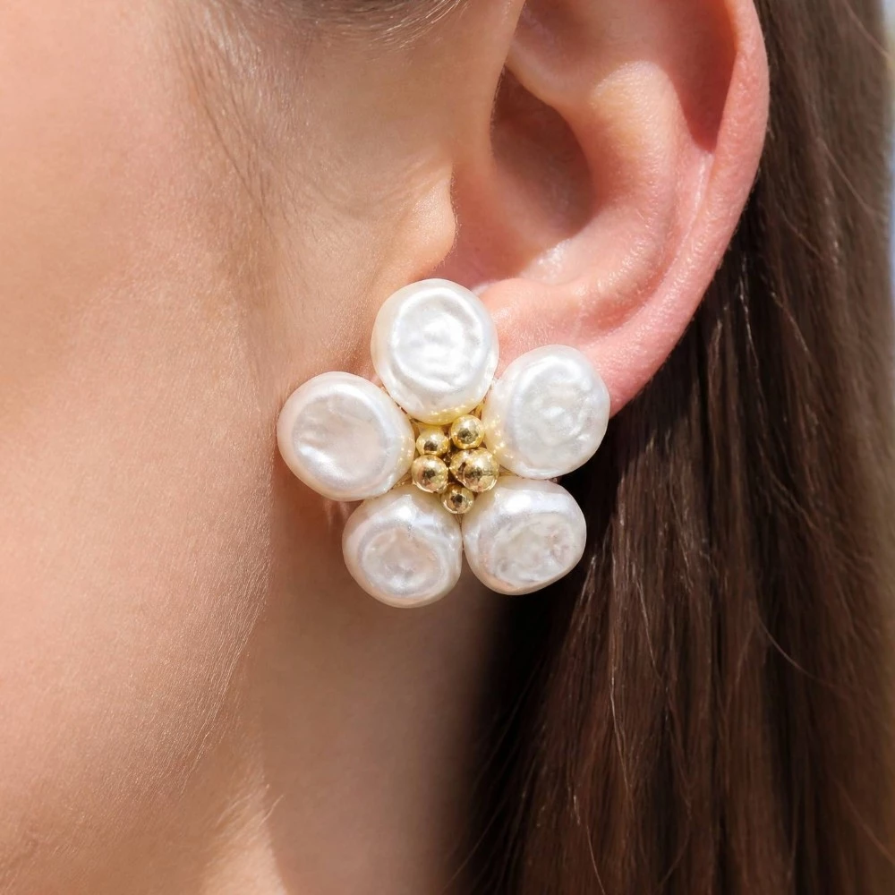 Pearl Petals Flower Stud Earrings