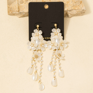 Acrylic Flowers And Pearls Dangle Earrings