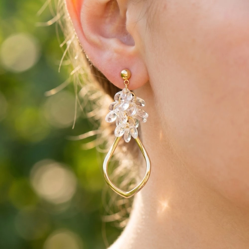 Metallic Tear And Acrylic Beads Dangle Earrings