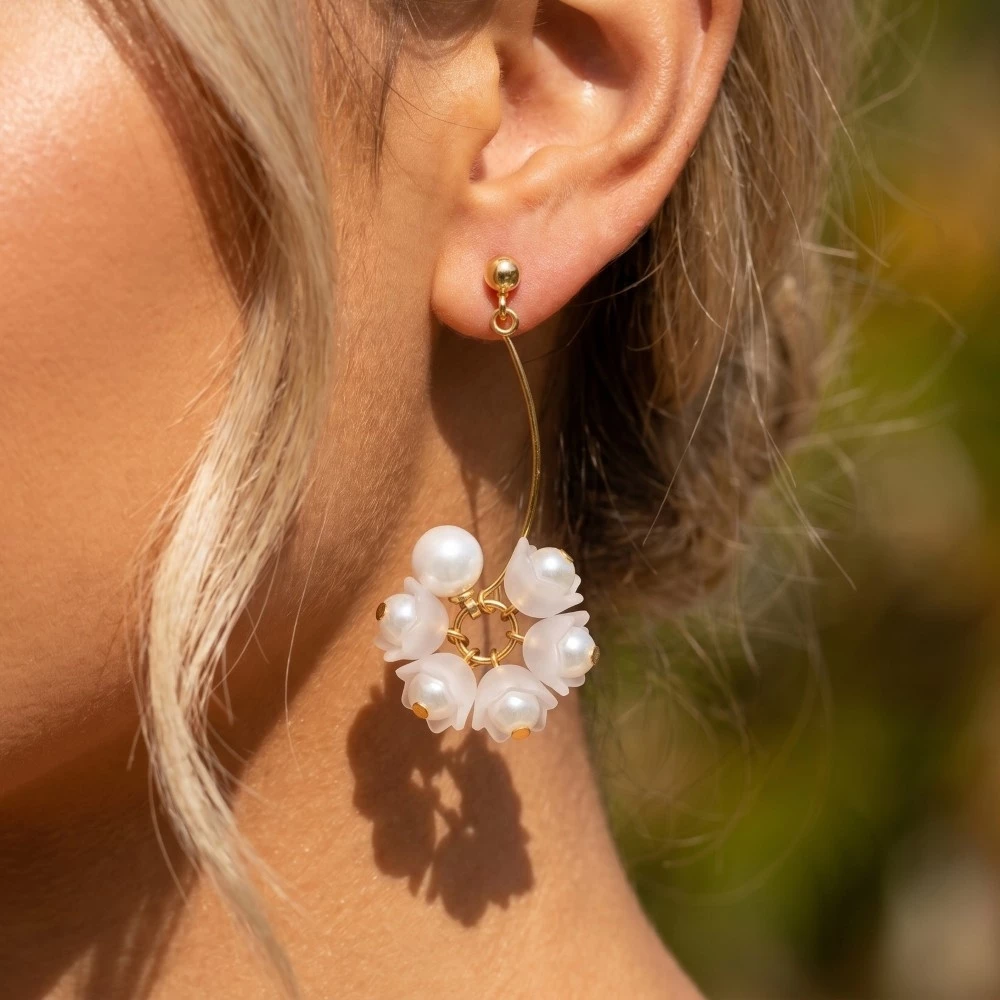 Pearl Flower Charms Dangle Earrings