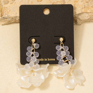Acrylic Petals And Tear Beads Dangle Earrings