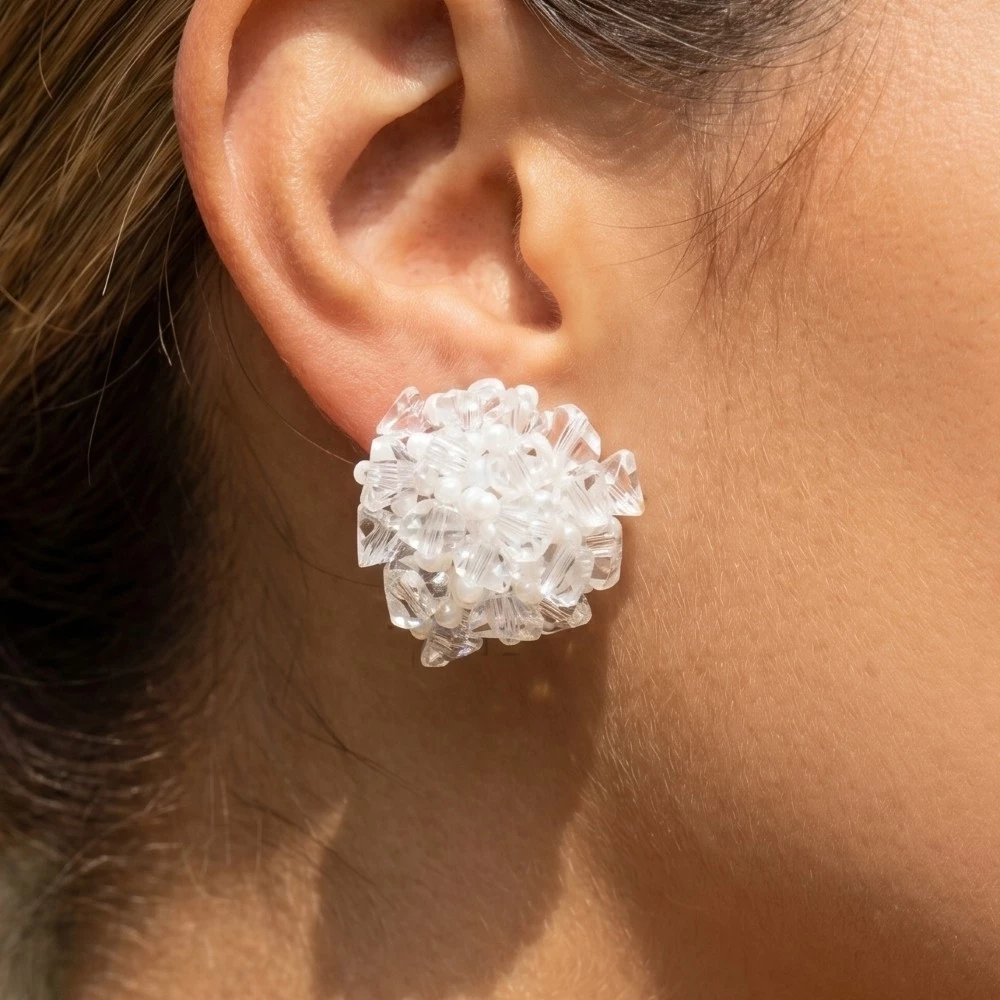 Pearl And Faceted Beads Cluster Stud Earrings