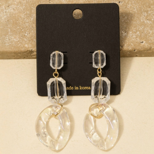 Clear Iridescent Link And Faceted Beads Dangle Earrings