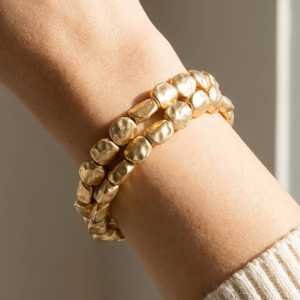 Hammered Nugget Bead Stretch Bracelet Set