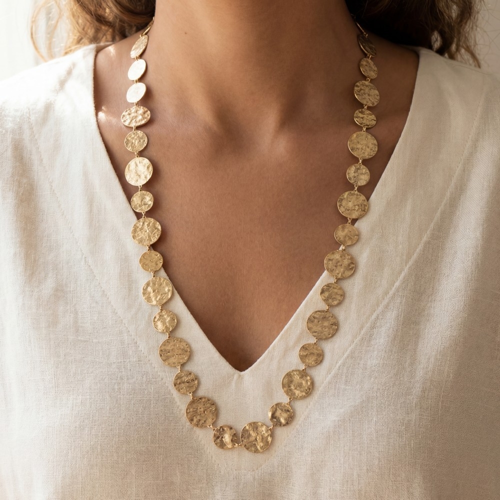 Hammered Gold Disc Chain Necklace
