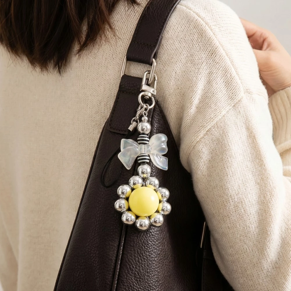 Ribbon Bow Flower Beads Key Ring Keychain