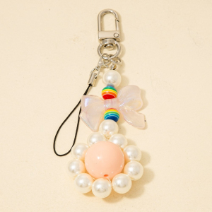 Ribbon Bow Flower Beads Key Ring Keychain