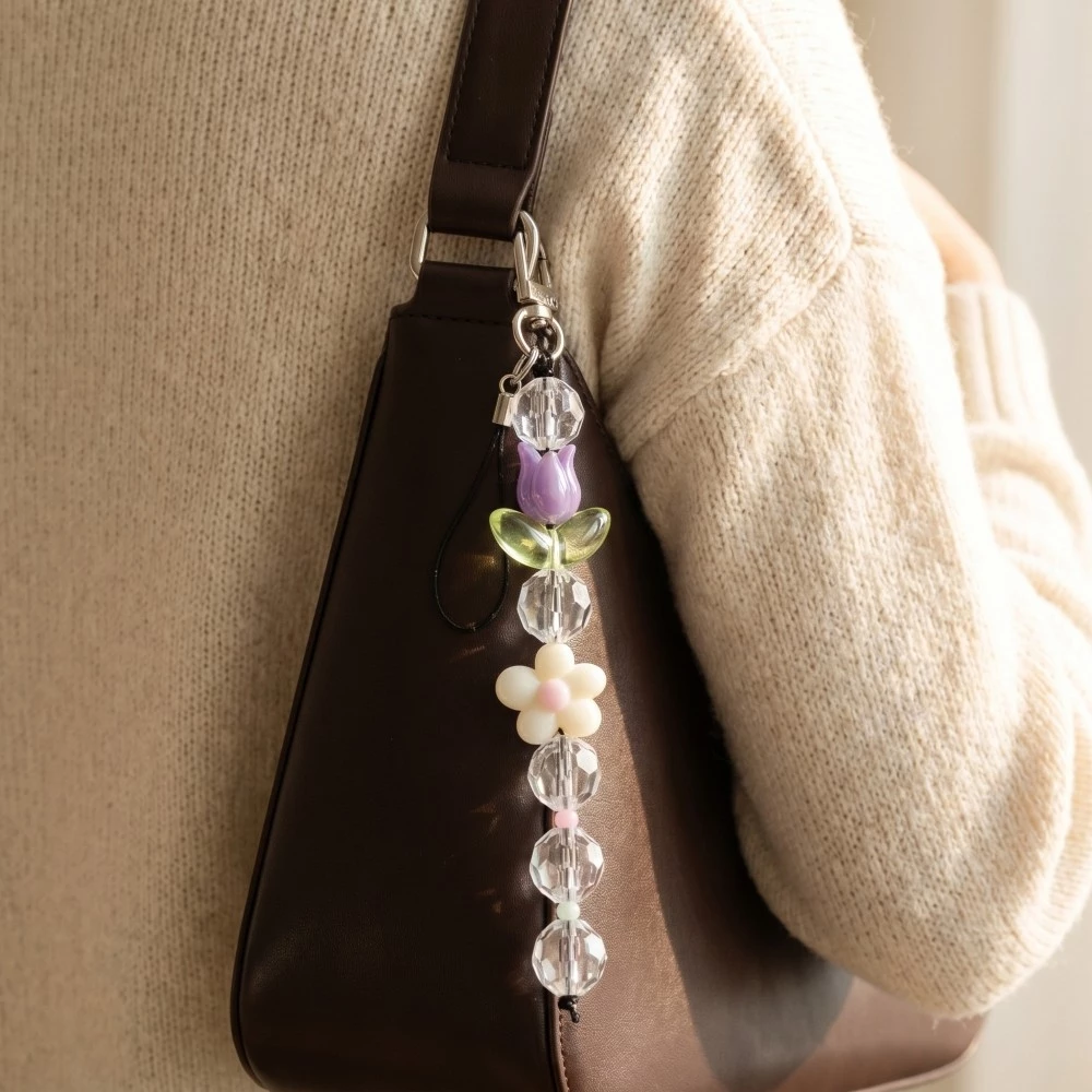 Acrylic Tulip Flower Beads Key Ring Keychain