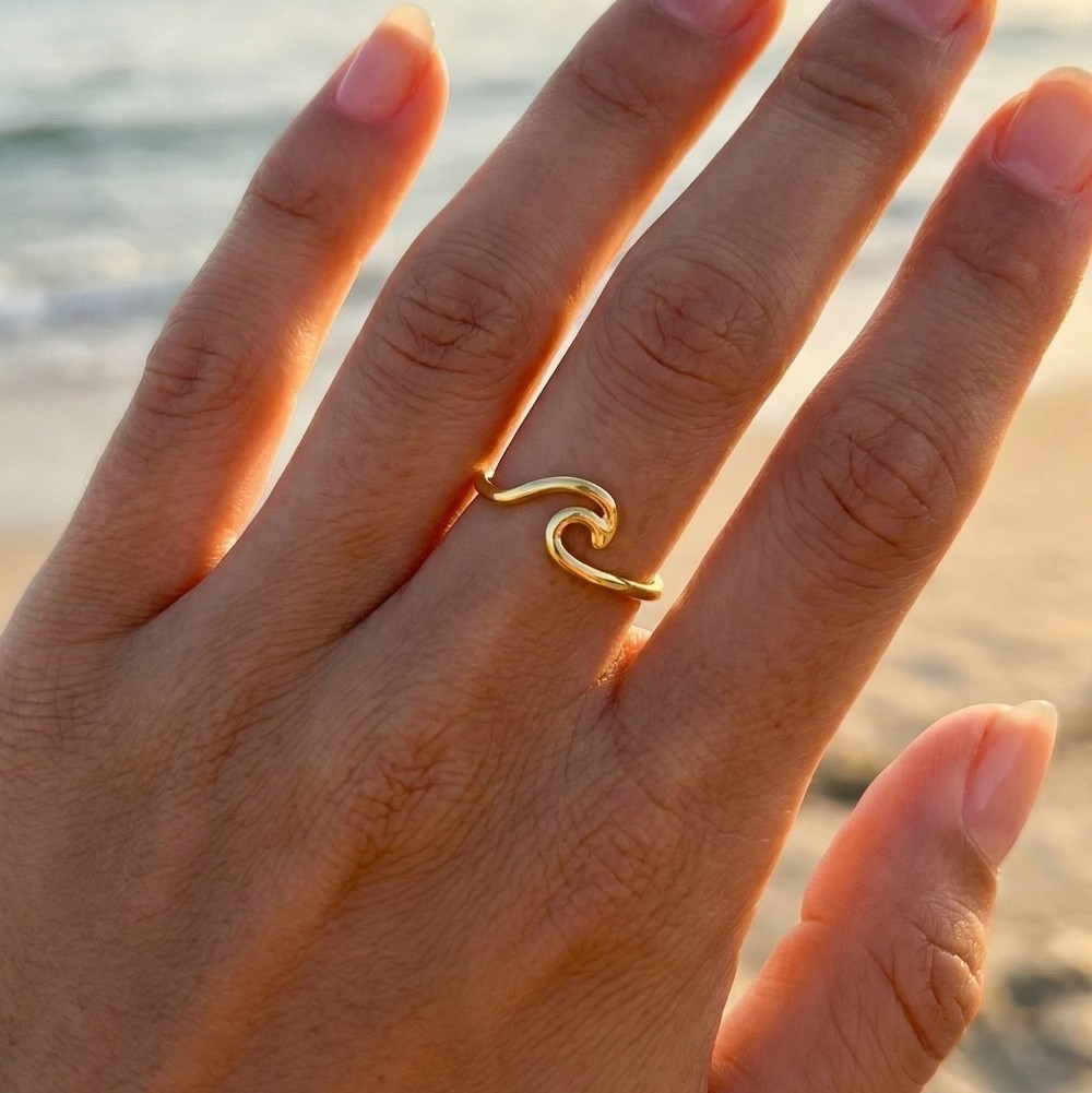 Gold Dipped Wave Cutout Adjustable Ring