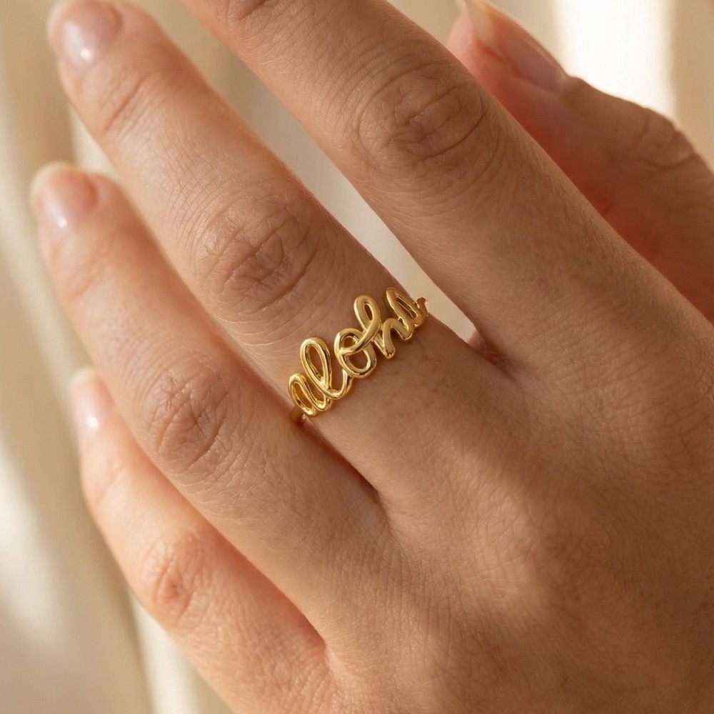 Gold Dipped Delicate Handwritten Aloha Ring