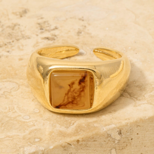 Square Resin Accent Gold Open Band Ring