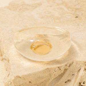 Gold Ball Inlay Clear Resin Ring