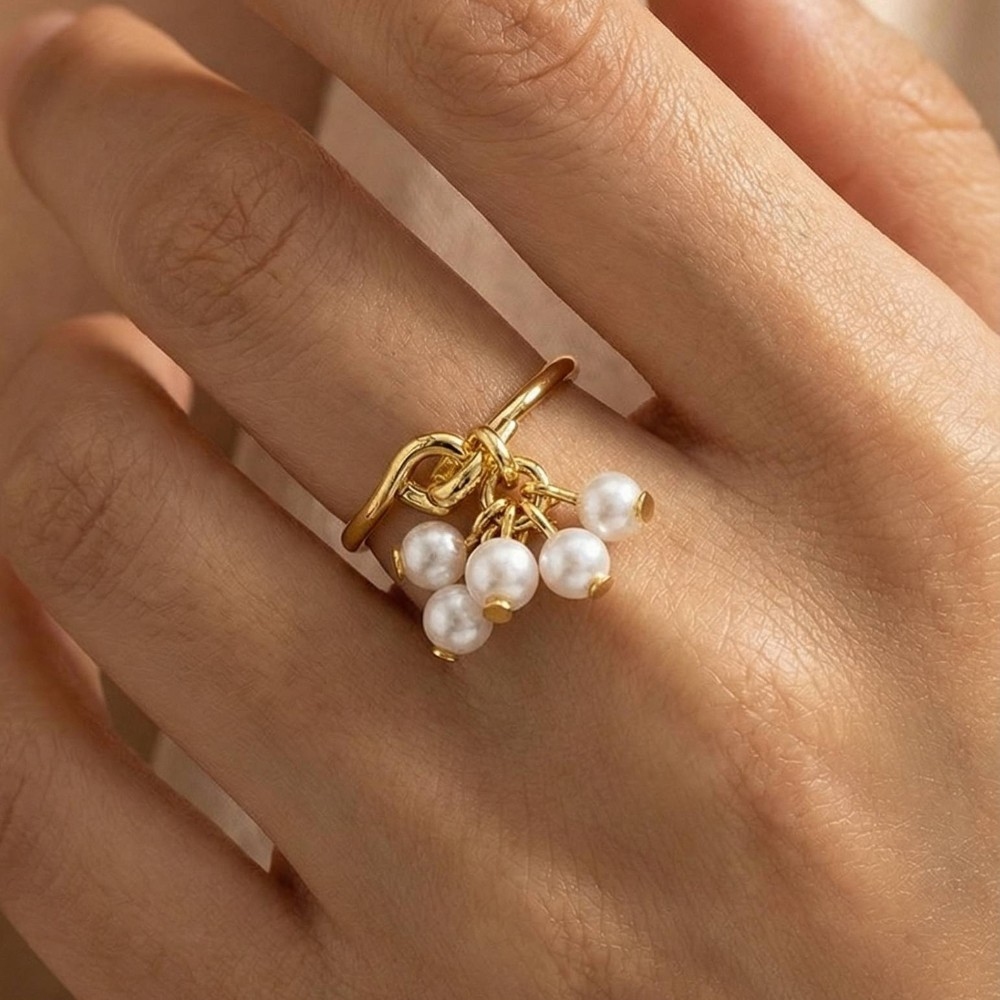 Pearl Bead Charms Latch Lock Band Ring