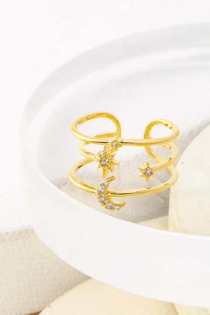 Three Line Star Moon Ring