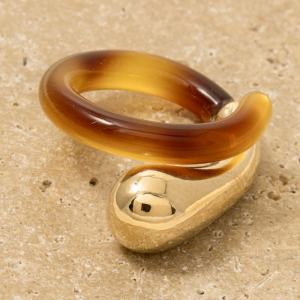 Metallic Capped Acrylic Wrap Open Band Ring