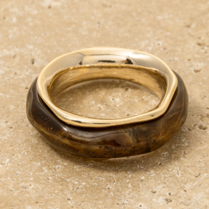Metallic Lined Warped Shape Amber Acrylic Band Ring
