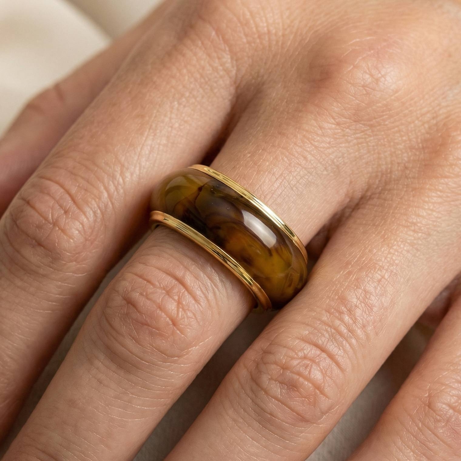 Metallic Lined Amber Acrylic Band Ring