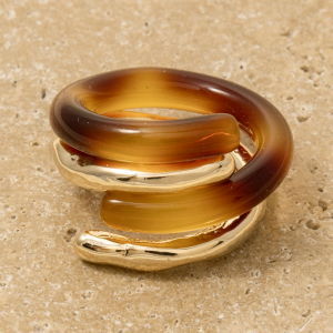 Tortoise Shell And Metallic 2Pc Layered Band Ring Set
