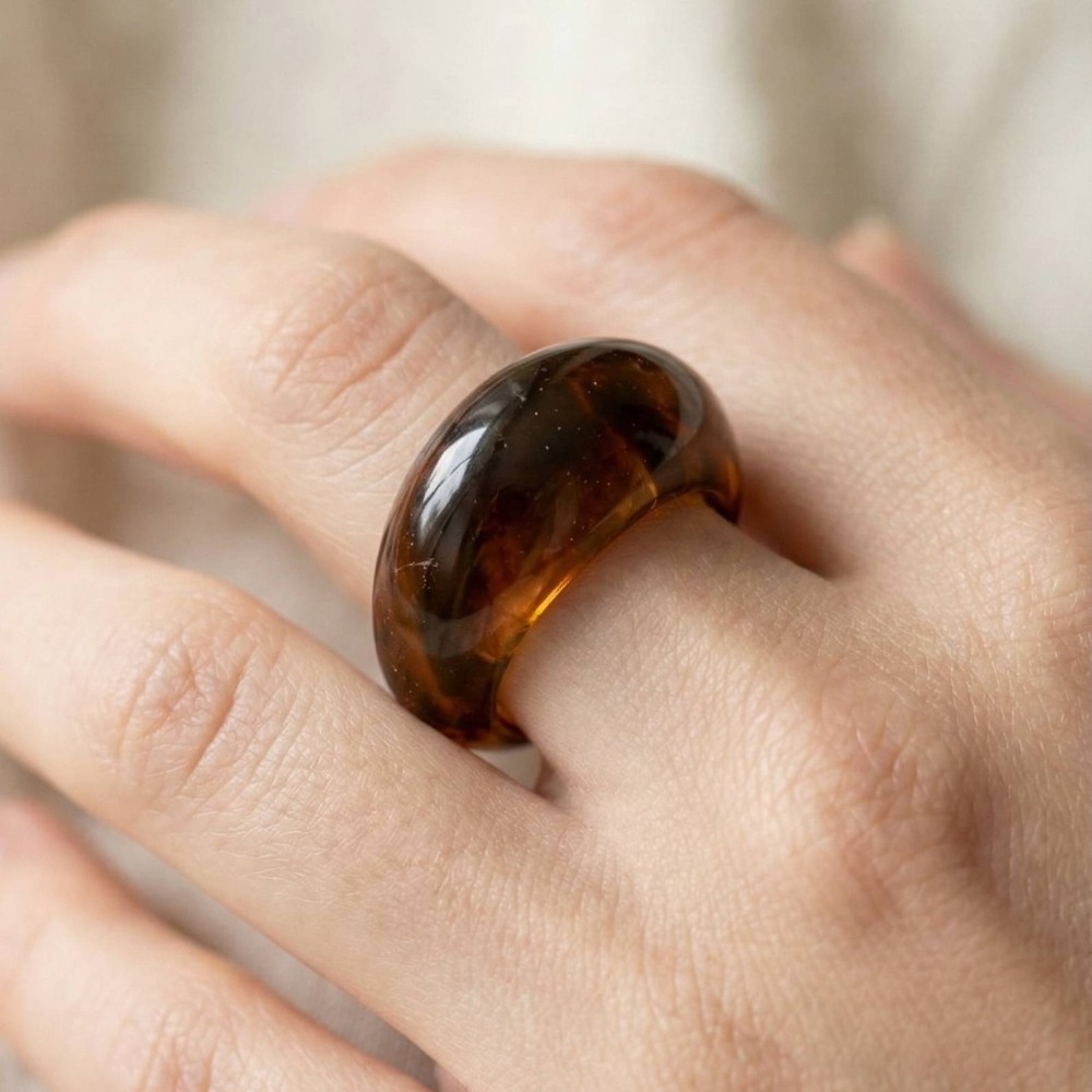 Amber Acrlyic Dome Band Ring