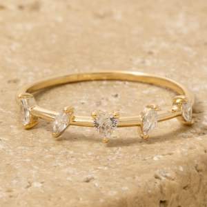 Gold Dipped Cz Heart Station Ring