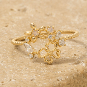 Gold Dipped Cz Butterfly Flower Ring