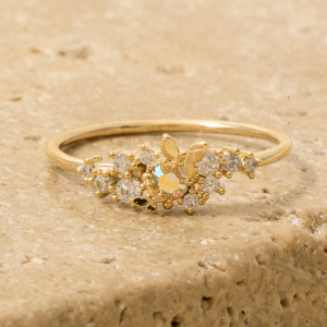 Gold Dipped Cz Butterfly Cluster Ring