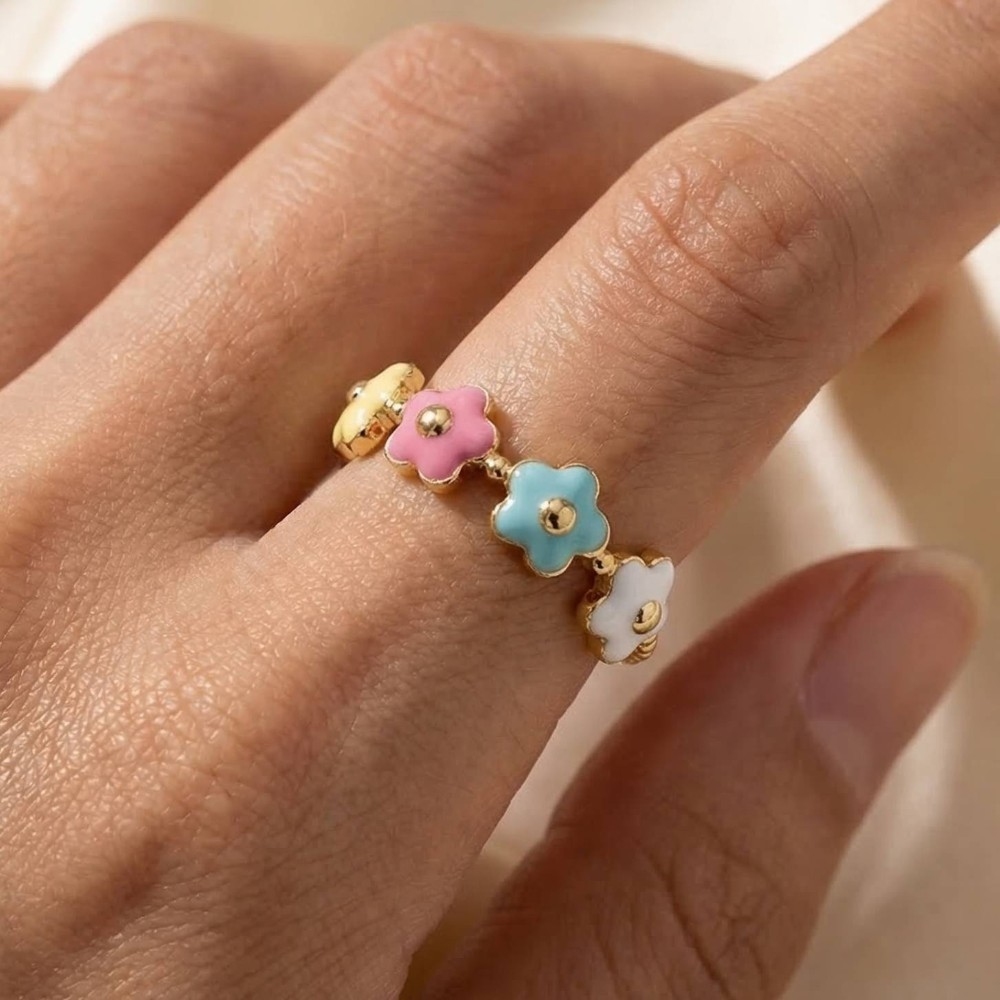 Gold Dipped Enamel Flower Station Ring