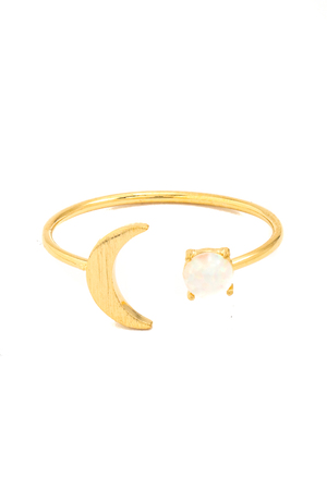 Crescent and Stud Open Band Ring