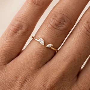 Gold Dipped Rhinestone Stud Open Ring