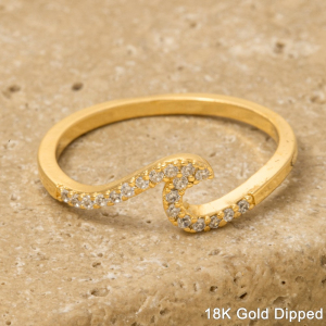 Gold Dipped Delicate Studded Wave Ring
