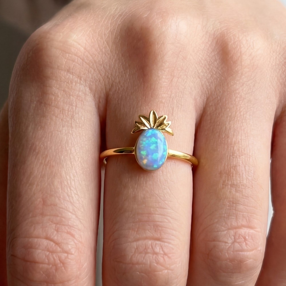 Gold Dipped Opal Pineapple Ring