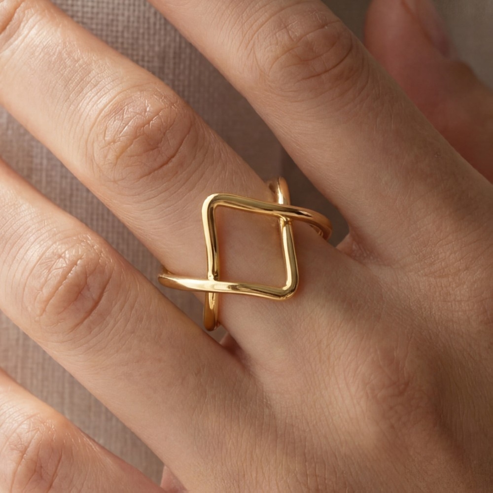 Gold Open Chevron Criss Cross Adjustable Ring